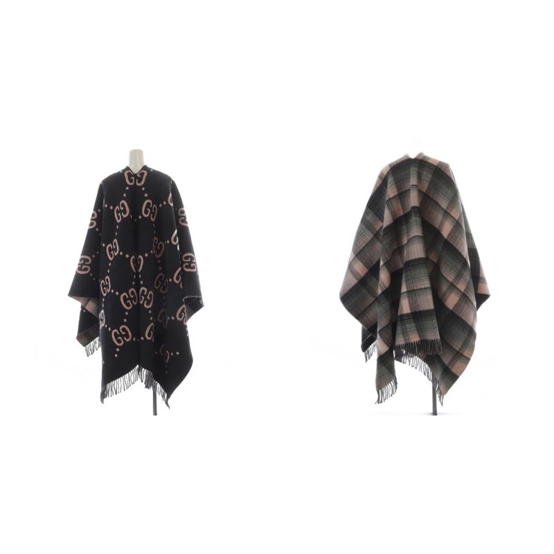 Gucci Reversible GG Wool Cape Poncho Check Black Pink 553118 YO29 - GY57 - OH