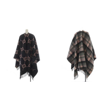 Gucci Reversible GG Wool Cape Poncho Check Black Pink 553118 YO29 - GY57 - OH