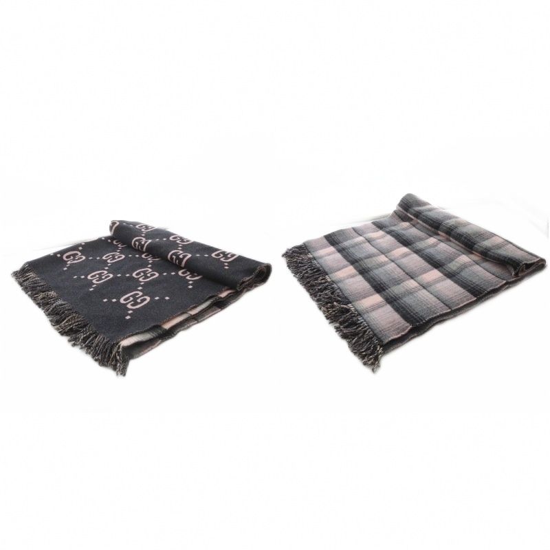 Gucci Reversible GG Wool Cape Poncho Check Black Pink 553118 YO29 - GY57 - OH