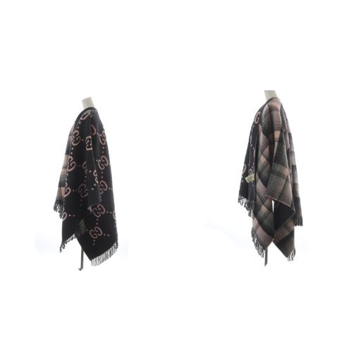 Gucci Reversible GG Wool Cape Poncho Check Black Pink 553118 YO29 - GY57 - OH