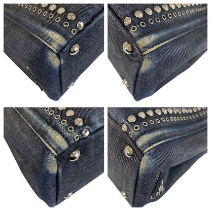 Prada Bijoux Canapa Triangle Logo Plate Navy Blue Denim Tote Bag Shoulder Bag