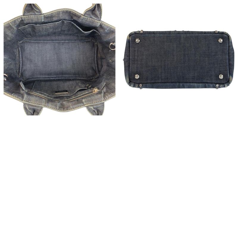 Prada Bijoux Canapa Triangle Logo Plate Navy Blue Denim Tote Bag Shoulder Bag