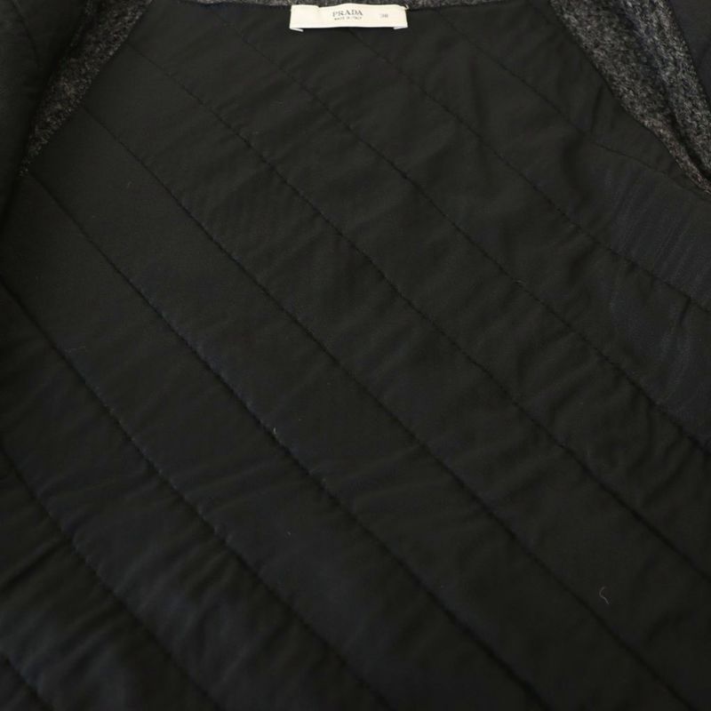 Prada Knitted Jacket Collarless Snap Button Charcoal CX - GY57