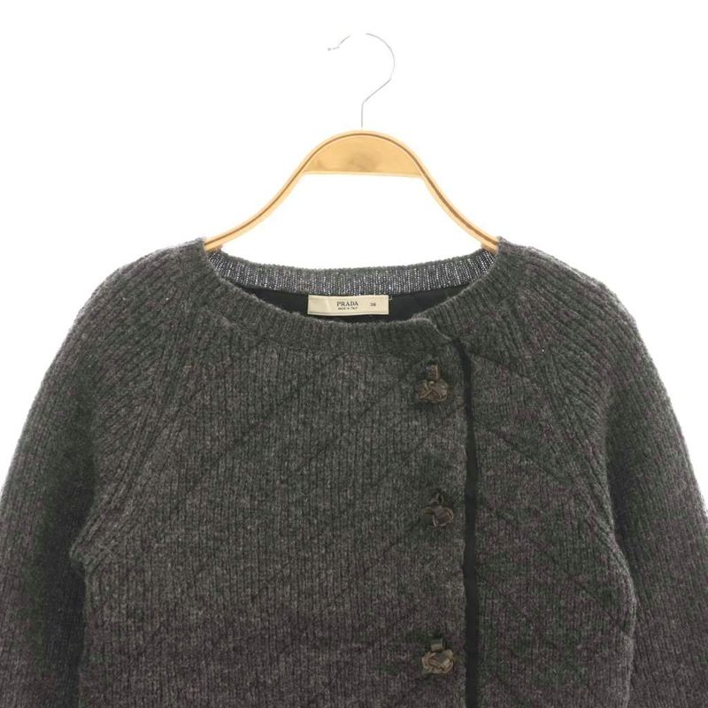 Prada Knitted Jacket Collarless Snap Button Charcoal CX - GY57