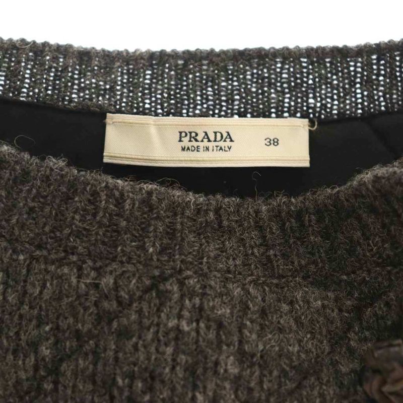 Prada Knitted Jacket Collarless Snap Button Charcoal CX - GY57