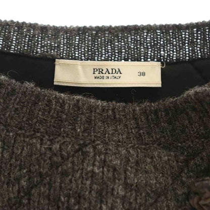 Prada Knitted Jacket Collarless Snap Button Charcoal CX - GY57