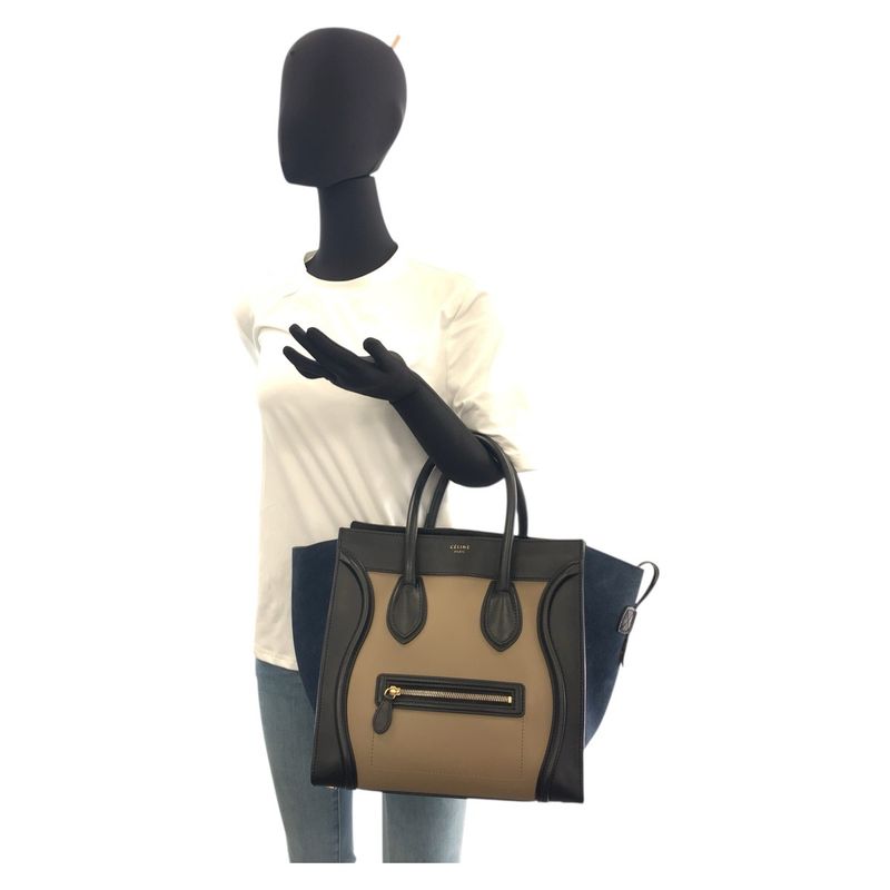 Celine Luggage Mini Shopper Beige Black Navy S-sa-0182 Handbag Tote Bag Women