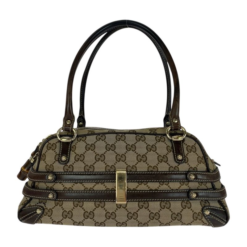 Gucci Horsebit Beige Brown GG Canvas Bamboo 159399 Handbag Shoulder Bag Women
