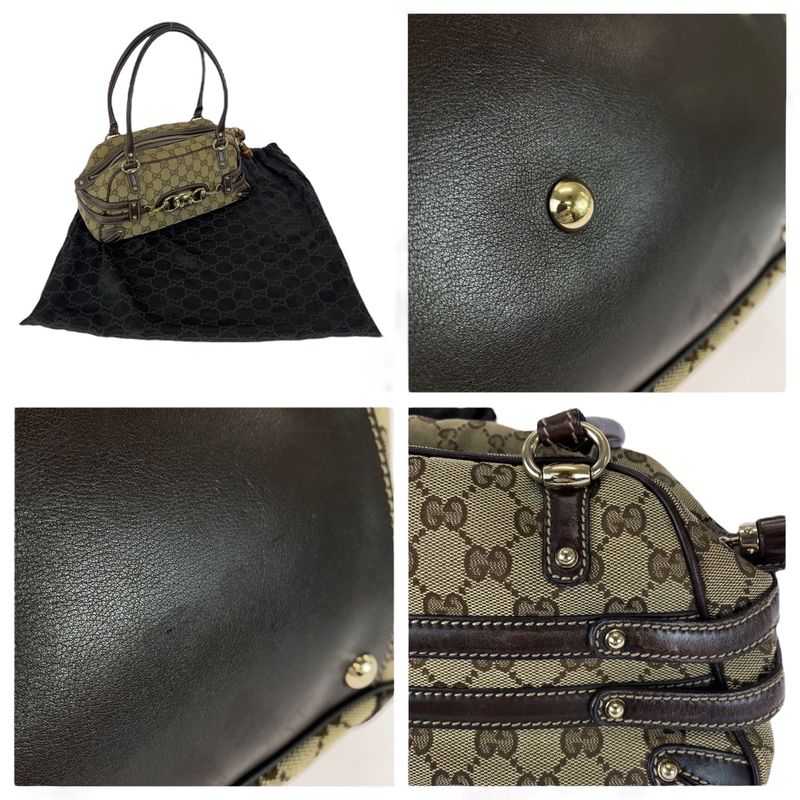 Gucci Horsebit Beige Brown GG Canvas Bamboo 159399 Handbag Shoulder Bag Women