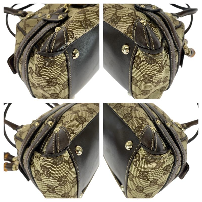 Gucci Horsebit Beige Brown GG Canvas Bamboo 159399 Handbag Shoulder Bag Women