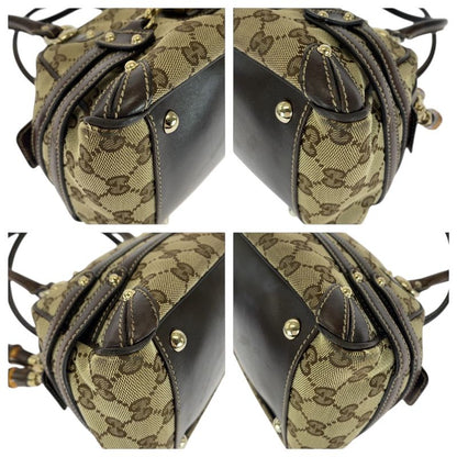 Gucci Horsebit Beige Brown GG Canvas Bamboo 159399 Handbag Shoulder Bag Women