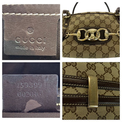 Gucci Horsebit Beige Brown GG Canvas Bamboo 159399 Handbag Shoulder Bag Women