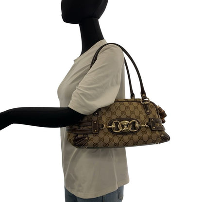 Gucci Horsebit Beige Brown GG Canvas Bamboo 159399 Handbag Shoulder Bag Women