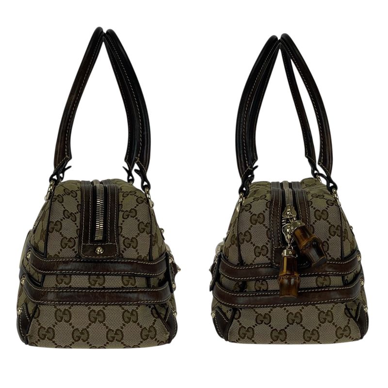 Gucci Horsebit Beige Brown GG Canvas Bamboo 159399 Handbag Shoulder Bag Women