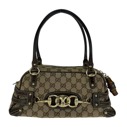 Gucci Horsebit Beige Brown GG Canvas Bamboo 159399 Handbag Shoulder Bag Women