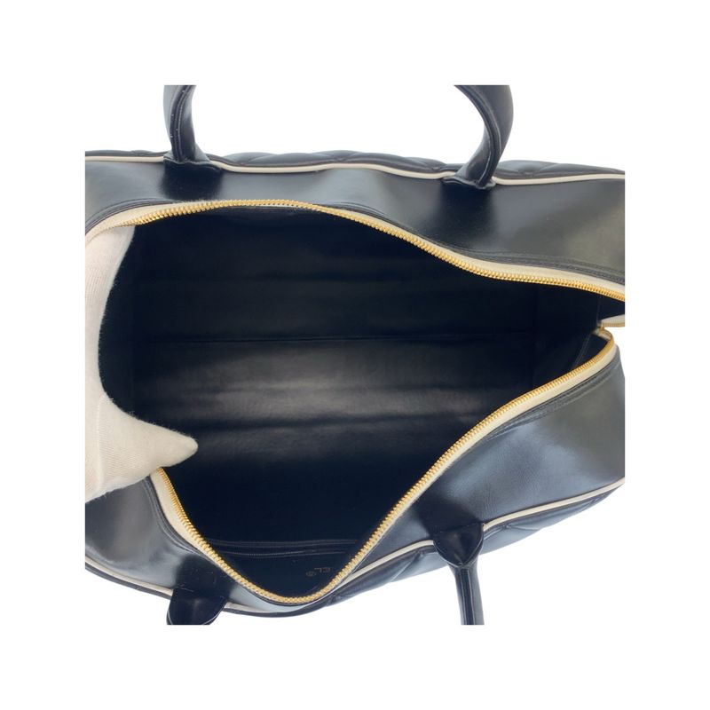 Chanel Vintage Matelasse Black Gold Hardware Leather Boston Bag Handbag Ladies