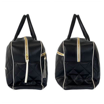 Chanel Vintage Matelasse Black Gold Hardware Leather Boston Bag Handbag Ladies