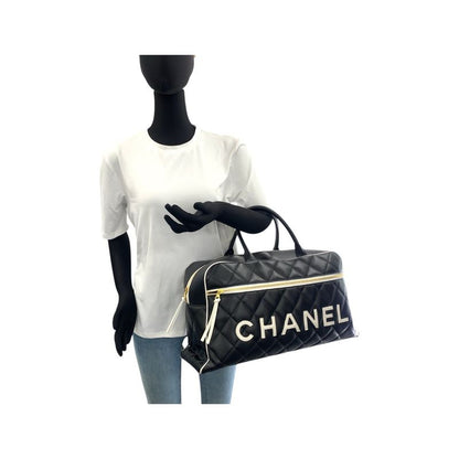 Chanel Vintage Matelasse Black Gold Hardware Leather Boston Bag Handbag Ladies