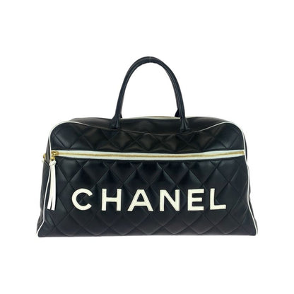 Chanel Vintage Matelasse Black Gold Hardware Leather Boston Bag Handbag Ladies