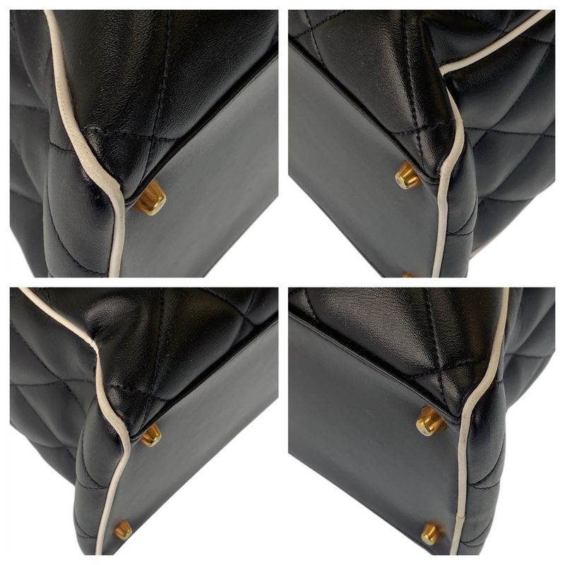 Chanel Vintage Matelasse Black Gold Hardware Leather Boston Bag Handbag Ladies