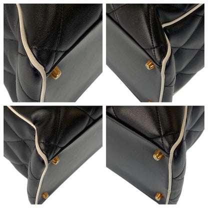 Chanel Vintage Matelasse Black Gold Hardware Leather Boston Bag Handbag Ladies