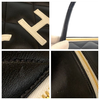 Chanel Vintage Matelasse Black Gold Hardware Leather Boston Bag Handbag Ladies