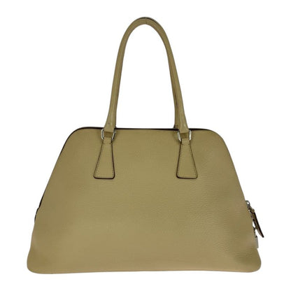 Prada Saffiano Triangle Logo Plate Beige Silver Hardware Leather Handbag