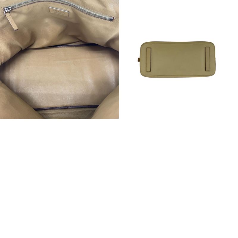 Prada Saffiano Triangle Logo Plate Beige Silver Hardware Leather Handbag