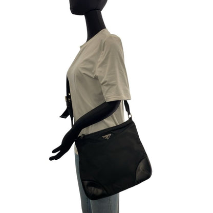 Prada Tessuto Triangle Logo Plate Silver Hardware Nylon Leather Shoulder Bag