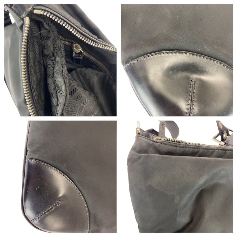 Prada Tessuto Triangle Logo Plate Silver Hardware Nylon Leather Shoulder Bag