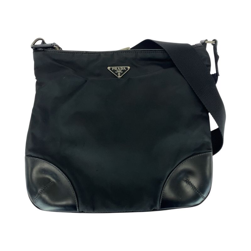 Prada Tessuto Triangle Logo Plate Silver Hardware Nylon Leather Shoulder Bag