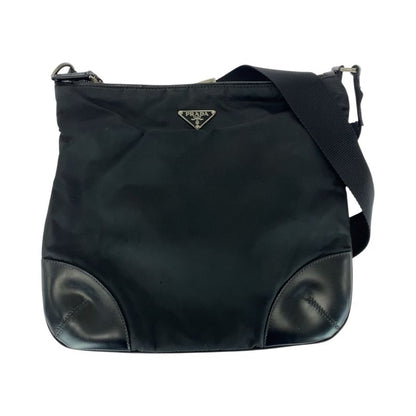 Prada Tessuto Triangle Logo Plate Silver Hardware Nylon Leather Shoulder Bag