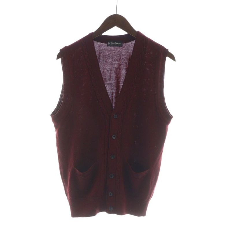Yves Saint Laurent YVES Saint Laurent Knitted Vest Wool Single V-neck Red -