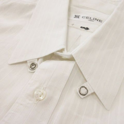 Celine Shirt Y Shirt Long Sleeve Cotton Shadow Stripe Logo Embroidery White MN1