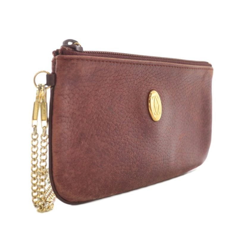 Cartier Must Line Pouch Small Bag Leather With Chain Logo Gold Hardware