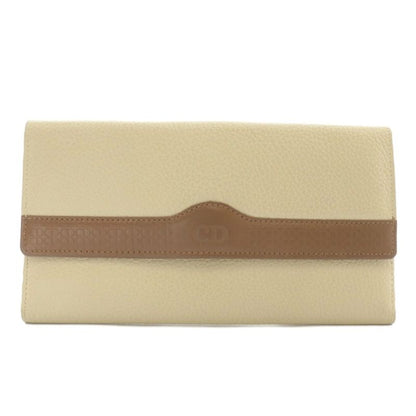 Christian DIOR Long Wallet Trifold Leather CD Logo Ivory Brown XZ - GY18