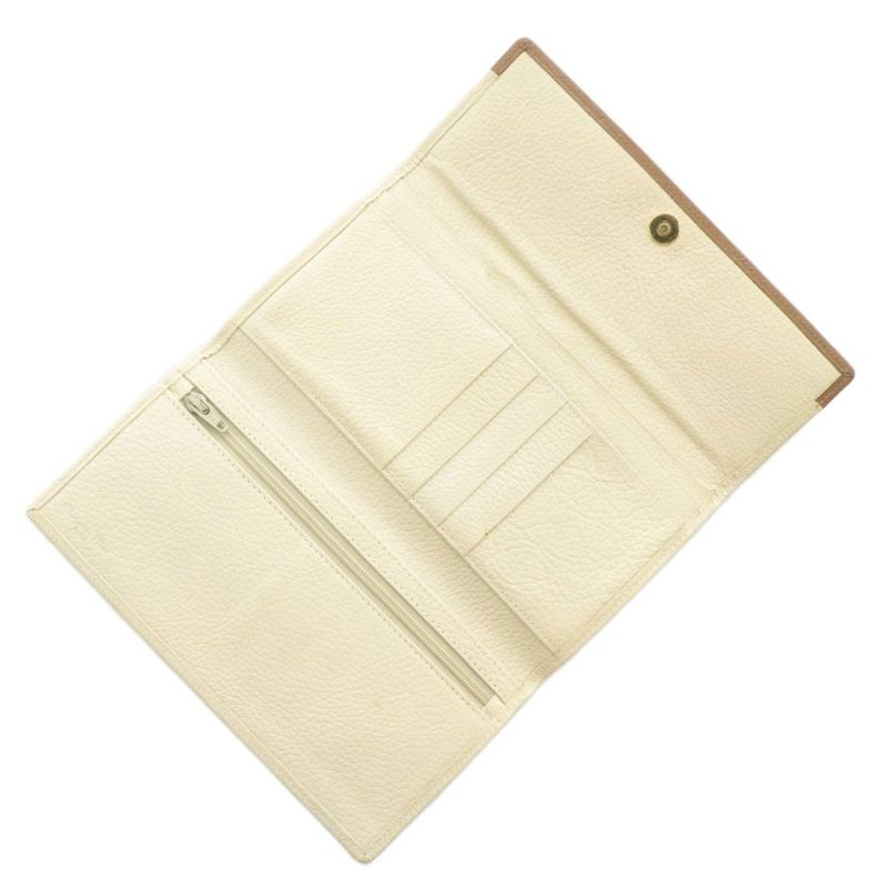 Christian DIOR Long Wallet Trifold Leather CD Logo Ivory Brown XZ - GY18