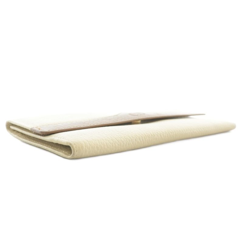 Christian DIOR Long Wallet Trifold Leather CD Logo Ivory Brown XZ - GY18