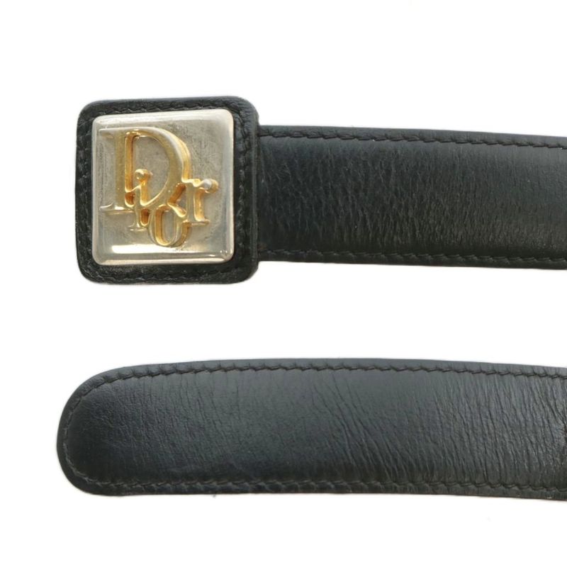 Christian DIOR Belt Leather Buckle Logo Gold Hardware 70 Black XZ - OH - GY11