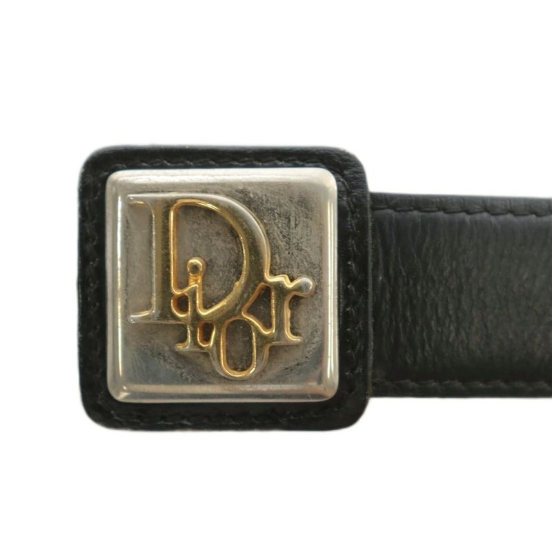 Christian DIOR Belt Leather Buckle Logo Gold Hardware 70 Black XZ - OH - GY11