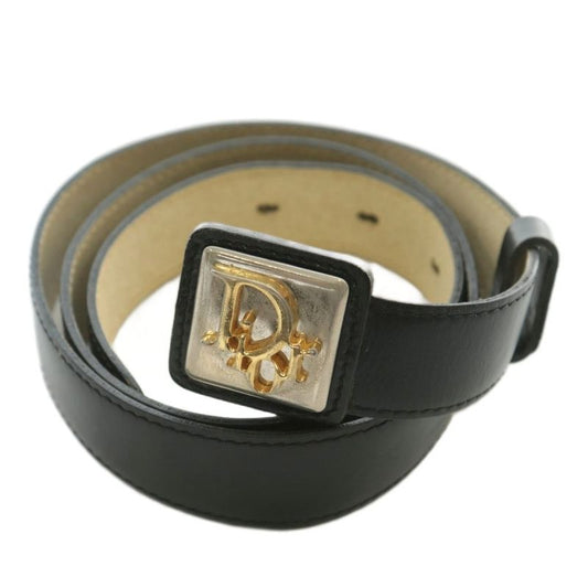 Christian DIOR Belt Leather Buckle Logo Gold Hardware 70 Black XZ - OH - GY11