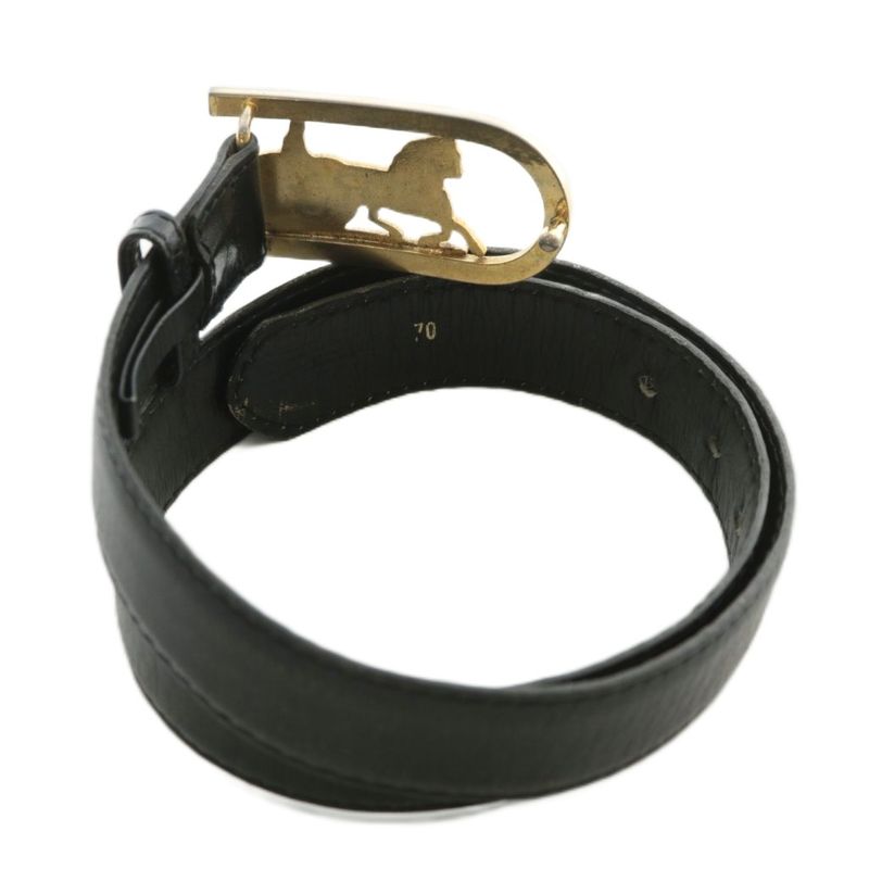 Celine Vintage Old Belt Leather Buckle Horse Carriage Logo Gold Hardware 70