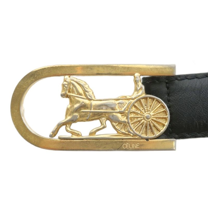 Celine Vintage Old Belt Leather Buckle Horse Carriage Logo Gold Hardware 70