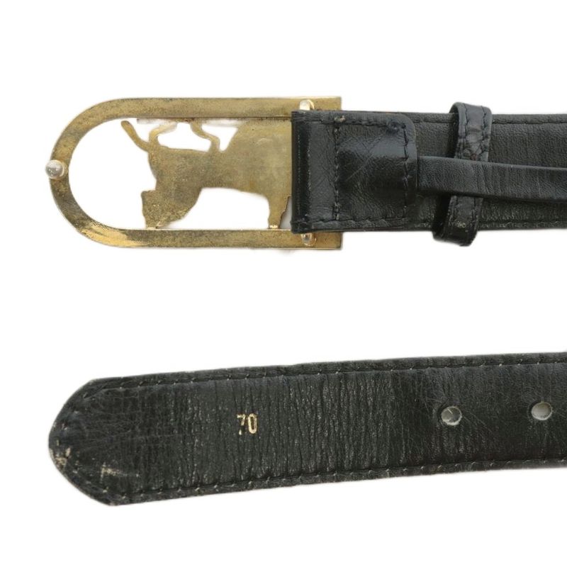 Celine Vintage Old Belt Leather Buckle Horse Carriage Logo Gold Hardware 70