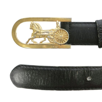 Celine Vintage Old Belt Leather Buckle Horse Carriage Logo Gold Hardware 70