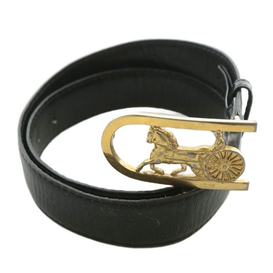 Celine Vintage Old Belt Leather Buckle Horse Carriage Logo Gold Hardware 70