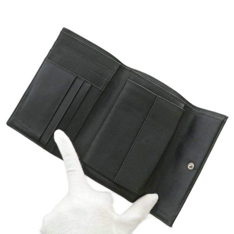 Prada Wallet Trifold Nylon Leather Triangle Logo Plate Black XZ - GY11