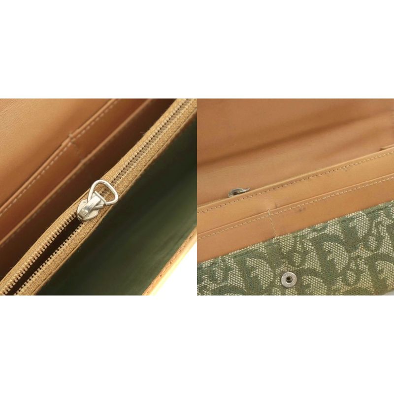 Christian DIOR Long Wallet Fold Canvas Leather Trotter Pattern Total Khaki XZ -