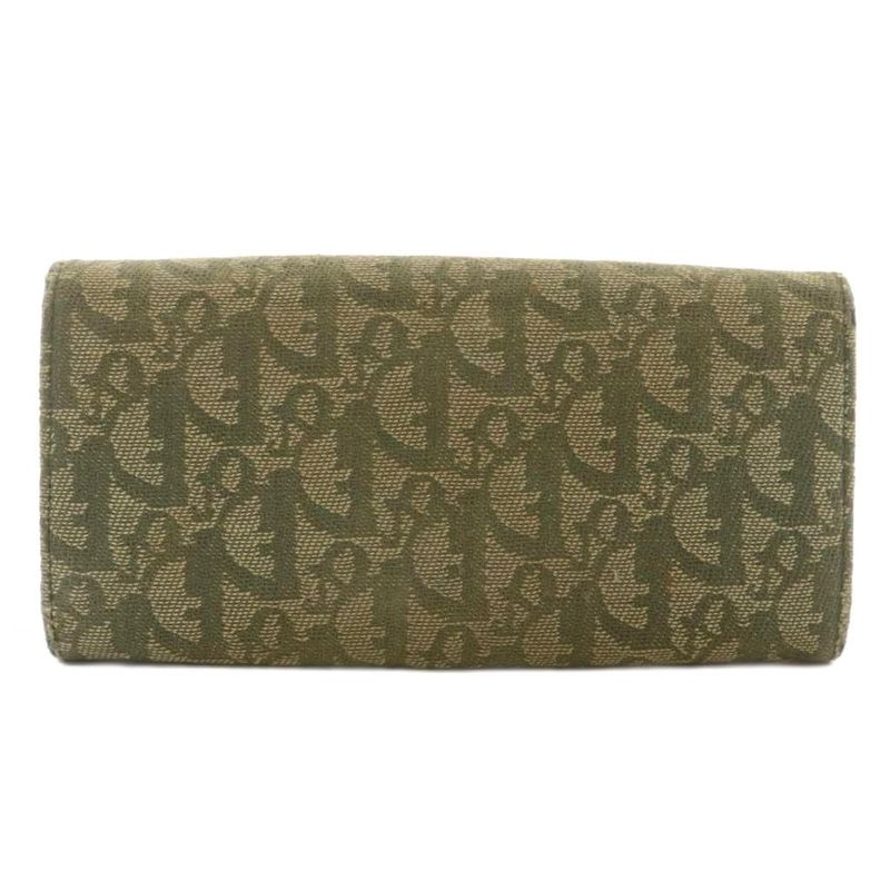 Christian DIOR Long Wallet Fold Canvas Leather Trotter Pattern Total Khaki XZ -
