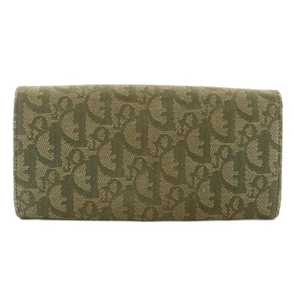 Christian DIOR Long Wallet Fold Canvas Leather Trotter Pattern Total Khaki XZ -